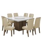 Conjunto De Mesa Sala de Jantar Com Tampo Giratório Amesterdã 1,36m 8 Cadeiras Grécia Cedro / Off White / Bege Dobuê