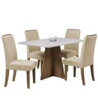 Conjunto de Mesa Sala de Jantar Tampo Com Vidro Dublin 1,36m 4 Cadeiras Grécia Off White / Bege / Cedro Dobuê