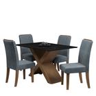 Conjunto de Mesa Sala de Jantar Tampo Com Vidro Grécia 4 Cadeiras Preto / Cinza / Cedro 1,36m Dobuê