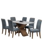 Conjunto de Mesa Sala de Jantar Tampo Com Vidro Grécia 6 Cadeiras Off White / Cinza / Cedro 1,60m Dobuê