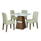 Conjunto de Mesa Sala de Jantar Trieste 0,90m Quadrada com 4 Cadeiras Estofado Suede Madeirado/Off