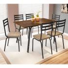 Conjunto De Mesa Tampo BP 1,36m Com 6 Cadeiras Lotus Preto Assento Rattan Artefamol