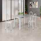 Conjunto de Mesa Tubular 120cm X 75cm Tampo em Granito Topázio com 4 Cadeiras Iris Bege / Branco