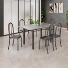 Conjunto de Mesa Tubular 140cm X 75cm Tampo em Granito Topázio com 6 Cadeiras Iris Preto / Prata