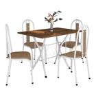 Conjunto De Mesa Tubular Bruna Com 4 Cadeiras 058 Tampo BP 91cm Branco Liso Assento Rattan Artefamol