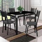 Conjunto De Mesa Tubular Com 4 Cadeiras 151 Malva Tampo De Vidro 107cm SF Preto Fosco Assento Cinza Andorinha Artefamol