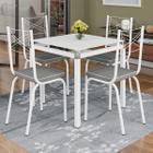 Conjunto De Mesa Tubular Malva 75X75 cm Vidro Branco Com 4 Cadeiras 119 Branco Assento Platina Artefamol