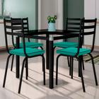 Conjunto De Mesa Tubular Malva Com 4 Cadeiras 118 Tampo De Vidro 75cm Preto Assento Azul Turquesa Artefamol