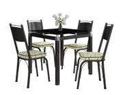 Conjunto De Mesa Tubular Malva Com 4 Cadeiras 151 Tampo De Vidro 75cm Preto Assento Cedro Artefamol