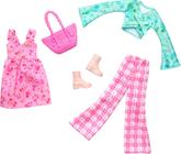 Conjunto de moda Barbie Fashion, pacote com 2 unidades, vestido, blusa, calça, botas e bolsa