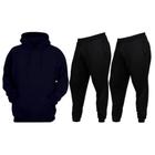 Conjunto De Moletom 1 Blusa Canguru Com Capuz + 2 Calças Lisas