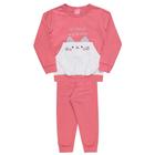 Conjunto de Moletom Infantil Feminino Blusão e Calça Fofo Gatinho Menina Roupa de Inverno