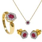 Conjunto de Ouro Chuveiro de Rubis e Diamantes