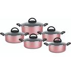 Conjunto De Panela Caçarola 5 Peças Antiaderente Teflon- Rosa