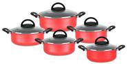 Conjunto De Panela Caçarola 5 Peças Antiaderente Teflon- Vermelho