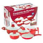 Conjunto de Panelas - 5 Peças Cerâmica - Vermelho - Catuaí