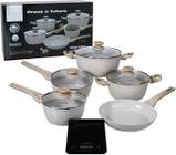 Conjunto de panelas 5 peças com revestimento cerâmico balança digital vanilla