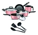 Conjunto de Panelas Antiaderente Rosa 5 peças + 3 utensílios - Marpal