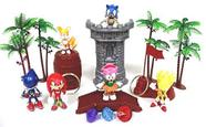 Conjunto de peças do Sonic 18 com figuras e acessórios aleatórios do Sonic - pode incluir Super Sonic, Amy Rose, Miles, Tails Prower, Sonic, Metal Sonic e Knuckles