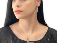 Conjunto De Pedra Natural Colar e Brinco Folheado a Ouro 18k