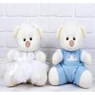 CONJUNTO DE PELUCIA URSO PAJEM AZUL CLARO DAMINHA BRANCA PADRÃO- 18cm - CKD CONFECÇÕES