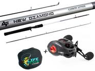 Conjunto de Pesca Vara em Carbono New Diamond 1,68m 6-12lbs 2P + Carretilha M21 Pro Black Red (Ref. 207)