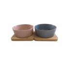 Conjunto de Petisqueira 2 bandejas bambu e potes de cerâmica - Lyor