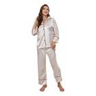 Conjunto de Pijama de Seda Simulada para Mulheres - Outono/Inverno