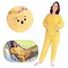 Conjunto de Pijama Feminino Urso Ursinho Amarelo Calça e Blusa Botões