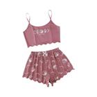 Conjunto de Pijamas Feminino Rosa Lua e Planeta - Camisola e Shorts (P, M, G)