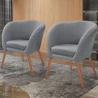 Conjunto de Poltronas Afrodite Tecido Veludo Cinza Base Palito Madeira Cinza - TNA Decor