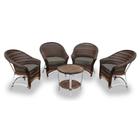 Conjunto de Poltronas Fibra Sintética Bali Alumínio - 4 Poltronas + 1 Mesa Centro - Tecido Duna Fendi