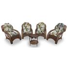 Conjunto de Poltronas Fibra Sintética Espreguiçadeira - 4 Poltronas + 1 Mesa Centro - Búzios Verde