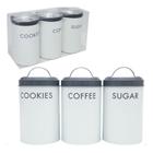Conjunto de pote de lata para mantimento café açúcar e biscoito com 3 peças branco cantinho do café