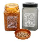 Conjunto de Potes de Vidro com Tampa Bon Appetit Preto e Bronze 1,5L 2 peças - Casambiente