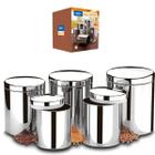 Conjunto De Potes Inox 5 peças Hermético Arroz Açúcar Café