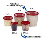 Conjunto De Potes Mantimentos Redondo 5 Peças Jaguar Transparente Com Tampas Colors Livres De BPA