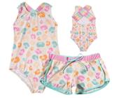 Conjunto De Praia Infantil Maiô com Short Fps Uv50+ Tip Top Menina Praia Natação Piscina Bk64