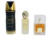 Conjunto de presente Perfume Lattafa Khamrah, 3 unidades EDP, 100 ml, desodorante, 200 ml