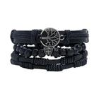 Conjunto de Pulseiras Masculinas Trançadas - Couro Vintage com Contas de Madeira