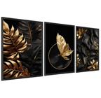 conjunto de quadros decorativos 3 peças Borboleta dourada"