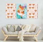 conjunto de quadros decorativos 3 peças Fox Girl"