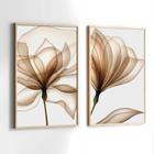 Conjunto de Quadros Decorativos com Moldura Flor de Lotus Clean Neutro Marrom Sala Quarto Kit 2