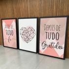 Conjunto de Quadros Fé e Gratidão Abstratos Formas Geométricas Quarto Casal Sala com Moldura 3peças