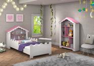 Conjunto de quarto Princesa com cama, estante e colchão Branco/Rosa - Vitamov