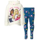 Conjunto de roupa Barbie Toddler Girls com capuz e leggings de lã cruzada azul/branco 2T