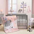 Conjunto de roupa de cama de berço Lambs & Ivy Jazzy Jungle Safari Pink de 3 peças