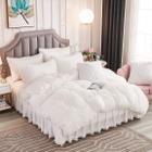 Conjunto de roupa de cama JAUXIO Luxury Long Faux Fur Shaggy, edredom branco