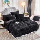 Conjunto de roupa de cama JAUXIO Luxury Long Faux Fur Shaggy, edredom preto