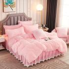 Conjunto de roupa de cama JAUXIO Luxury Long Faux Fur Shaggy Pink Queen